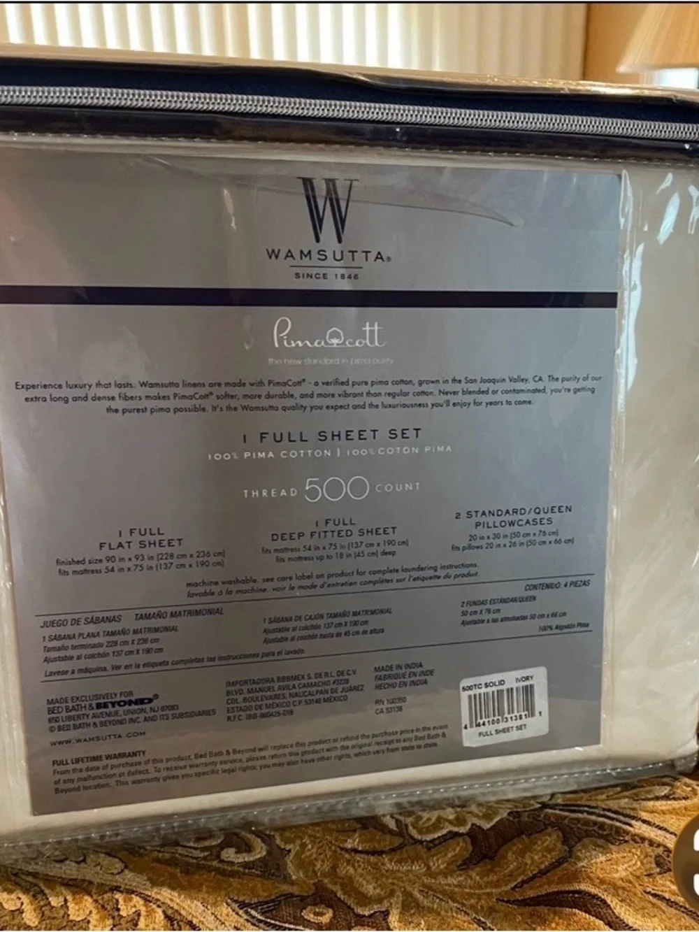 Wamsutta PimaCott 500-Thread Count Full Sheet Set - Creamy Beige